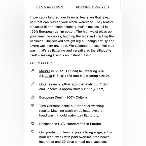 Marcella NYC - Francis Jean - Light Blue, 100% Cotton, Size 25 w/ 28” Inseam - Picture 14 of 15